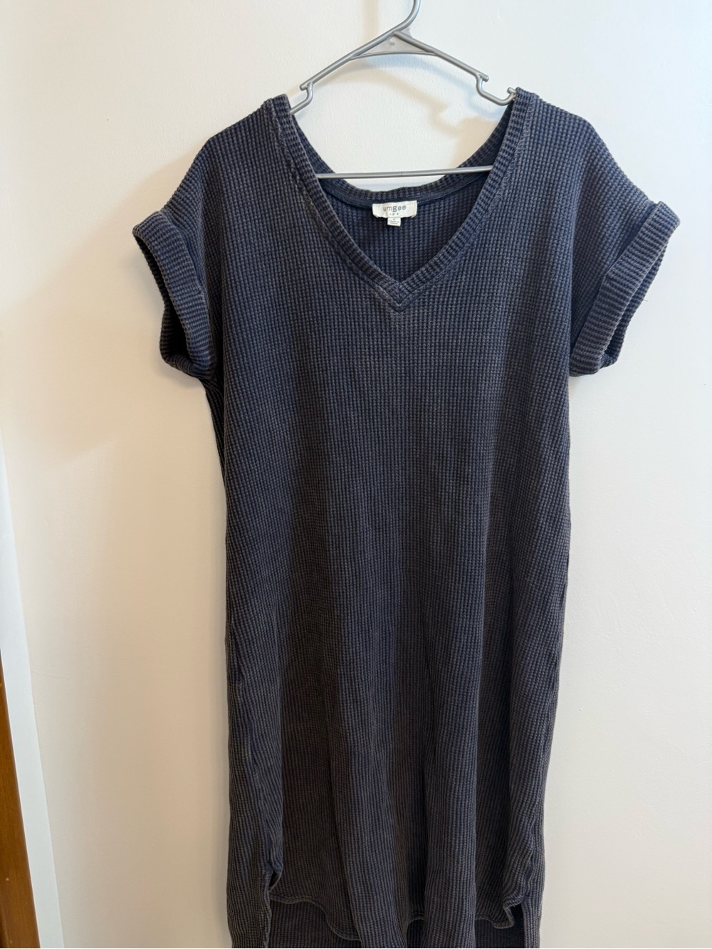 Umgee Slate Waffle Knit V-Neck Dress